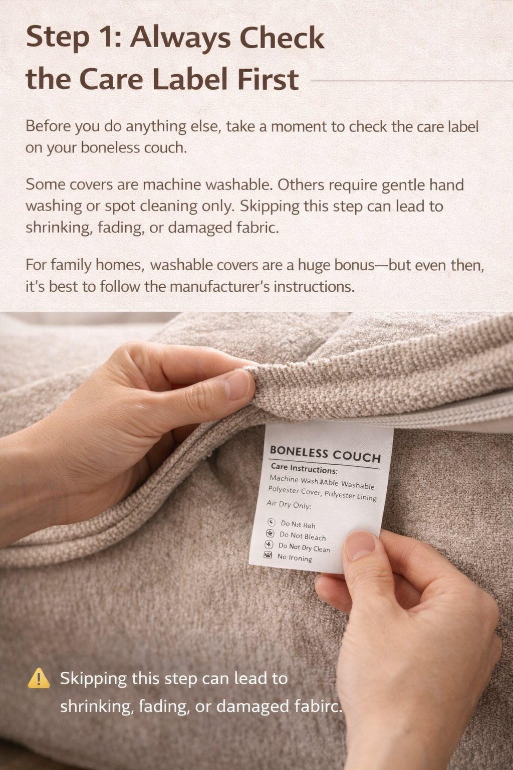 How to Clean a Boneless Couch Step 1