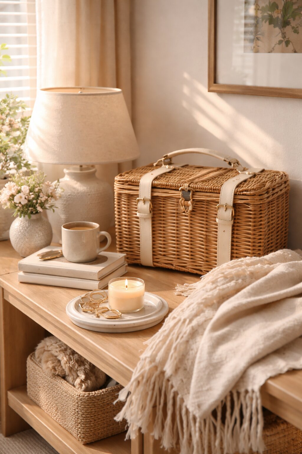 a stylish home decor vignette with warm light, soft textures, and a curated everyday favorite item